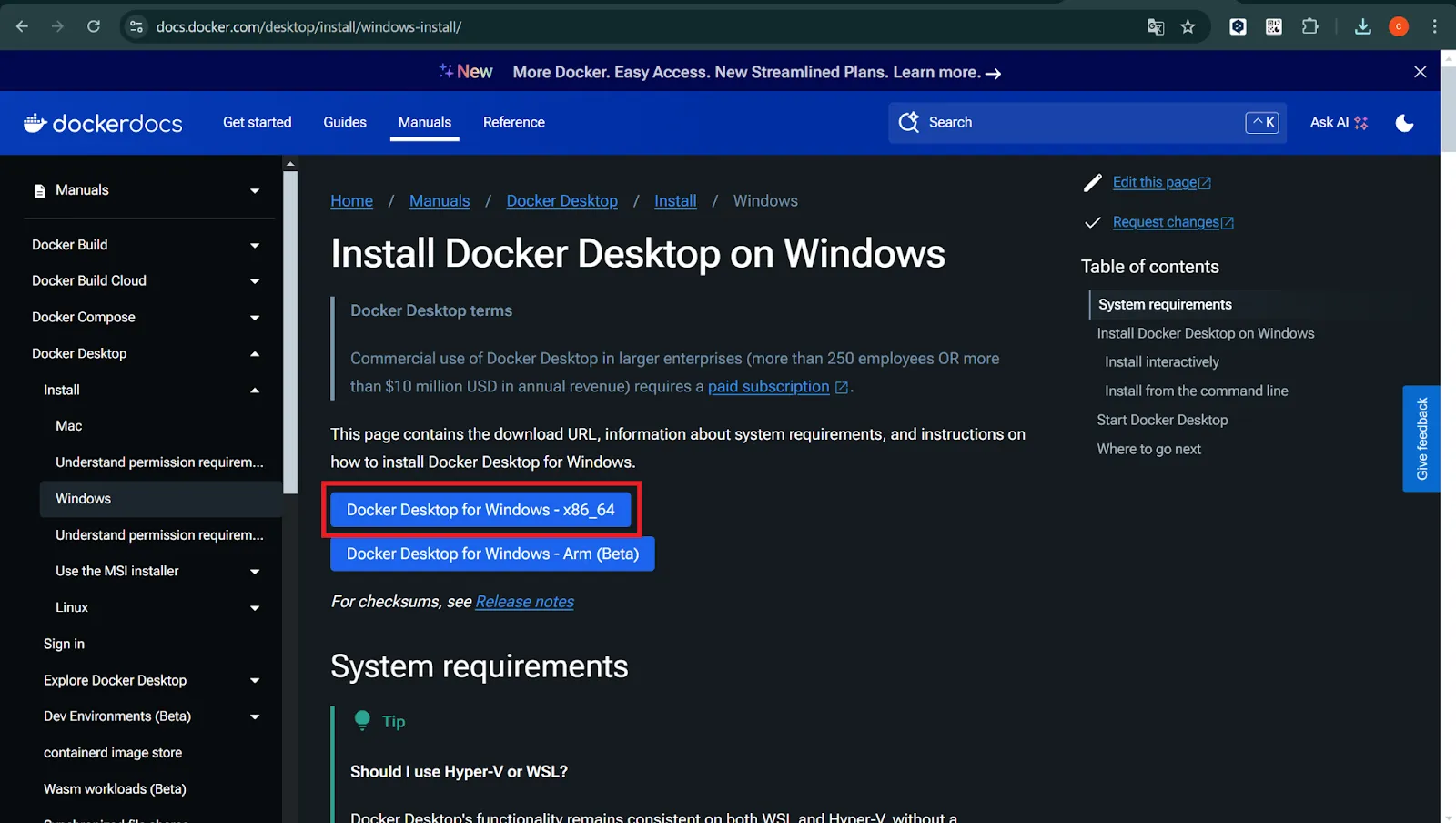 Docker Desktopのインストーラーの取得